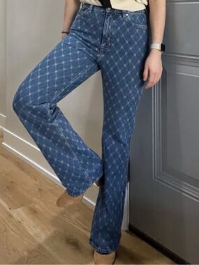 & Other Stories Blue Diamond-Pattern High-Rise Jeans